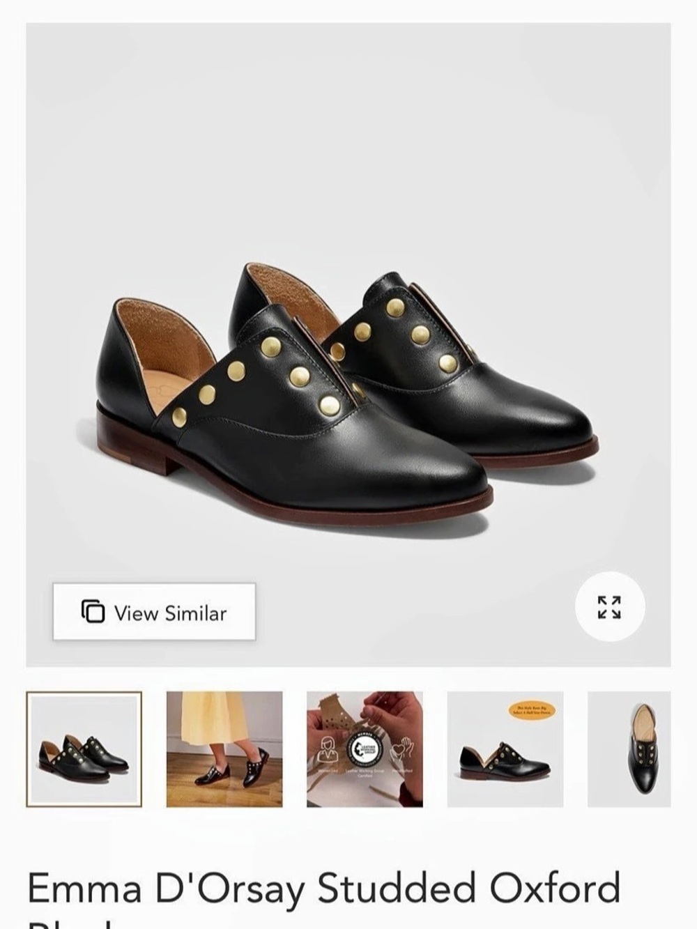 Nisolo Emma D'Orsay Studded Oxford in Black - Genuine Leather